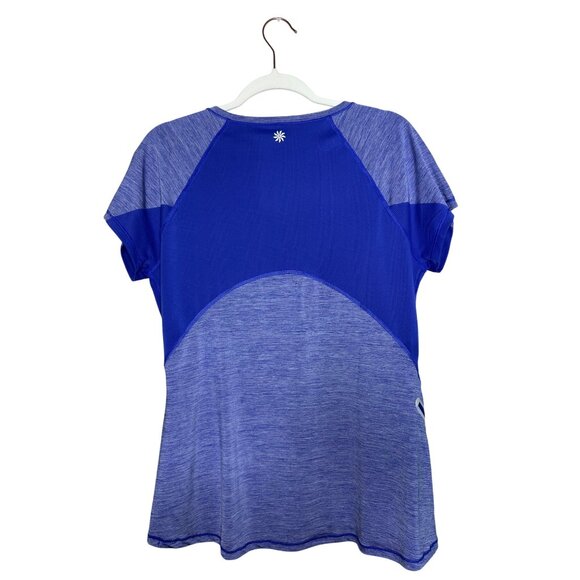 Athleta Forerunner Tee Size Large Cerulean Blue V-Neck Performance Athletic - Picture 4 of 8